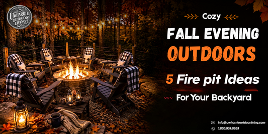 Cozy fall evening backyard with fire pit and Adirondack chairs, featuring 5 fire pit ideas.
